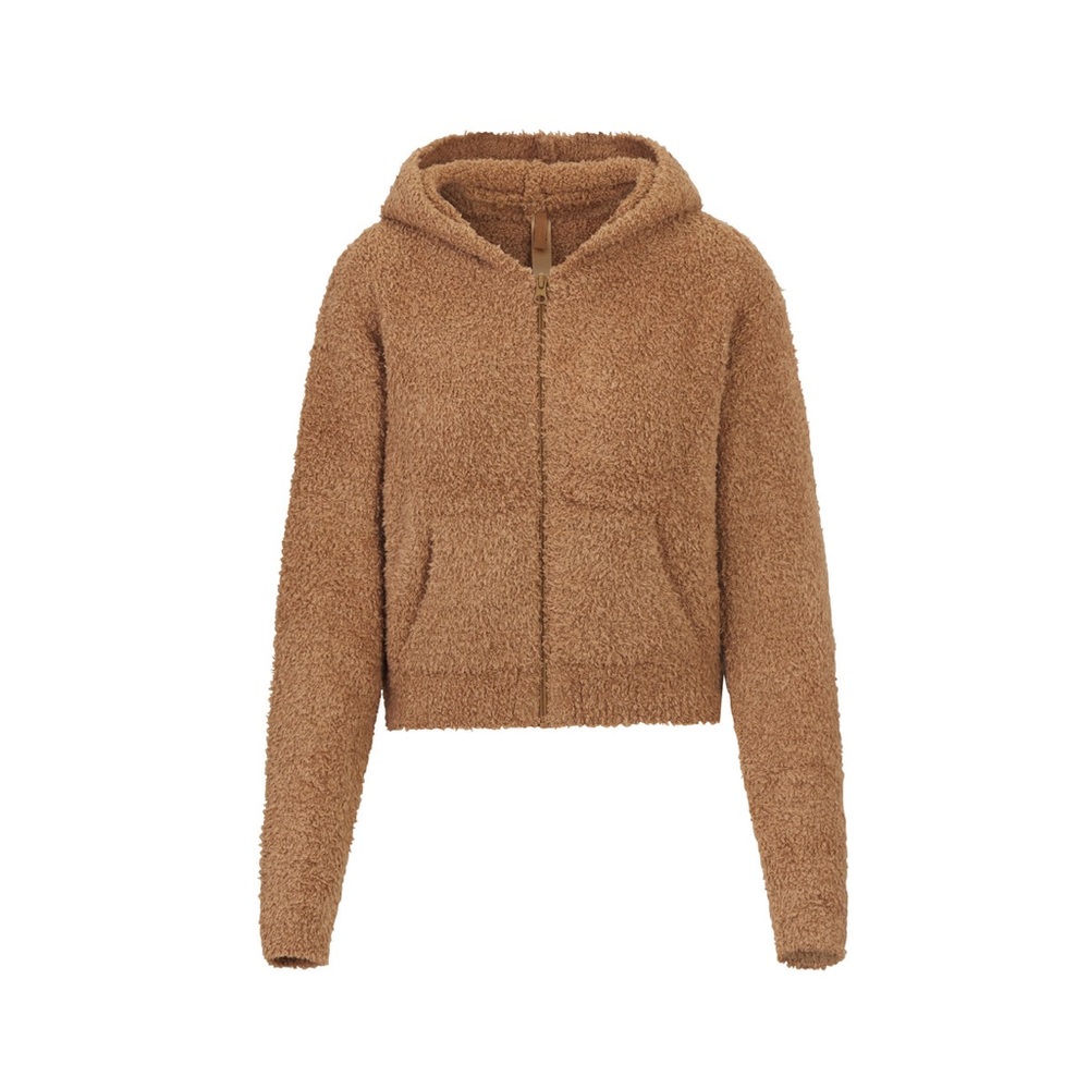 SKIMS Camel Boucle Sherpa Cozy Knit Plus Size Cropped Zip Up Hoodie